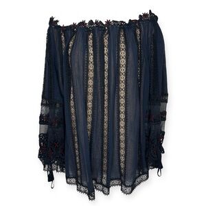 Chloe Mixed Media Navy Blouse